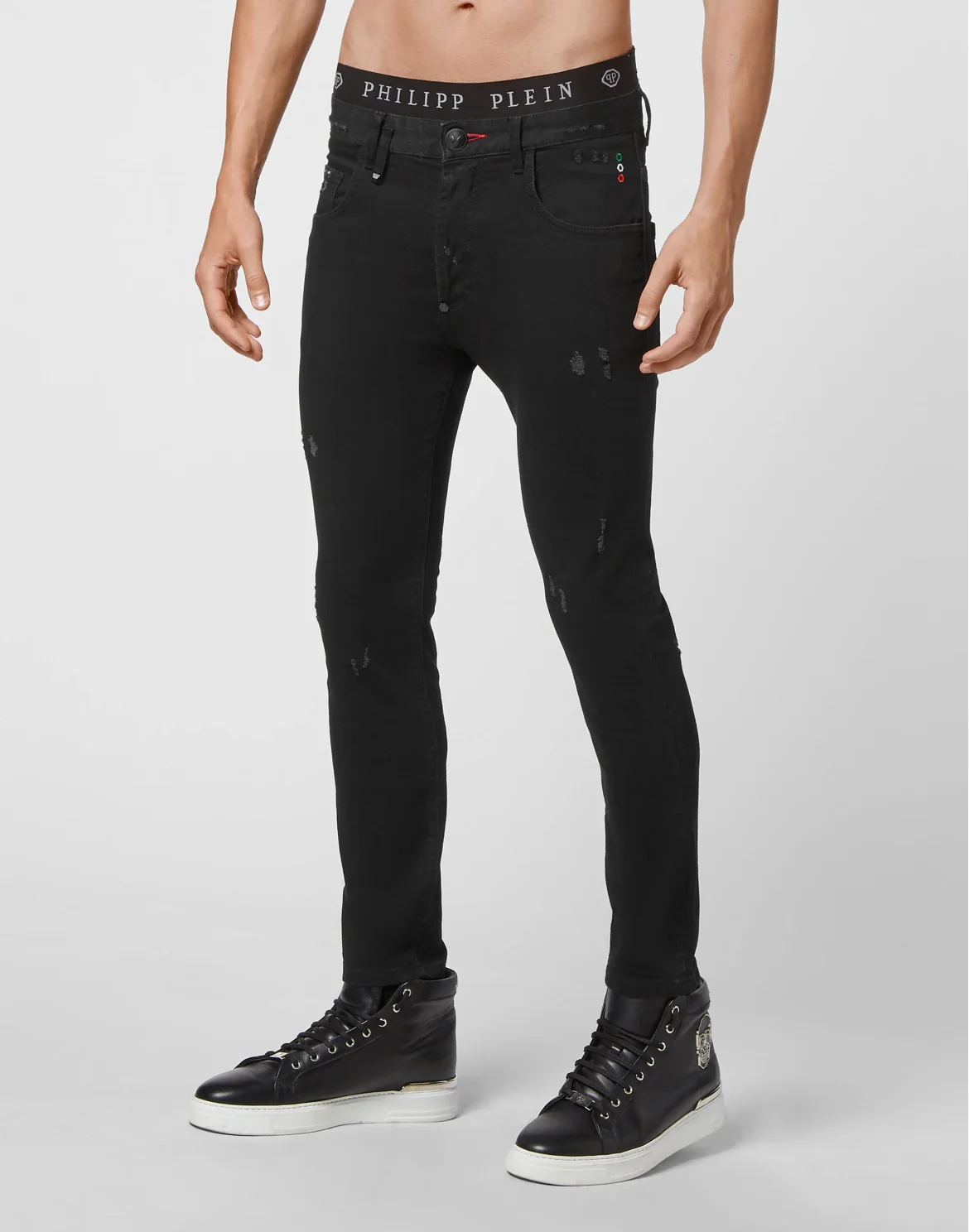 Denim Trousers Skinny Destroyed Iconic Plein, цвет: Черный