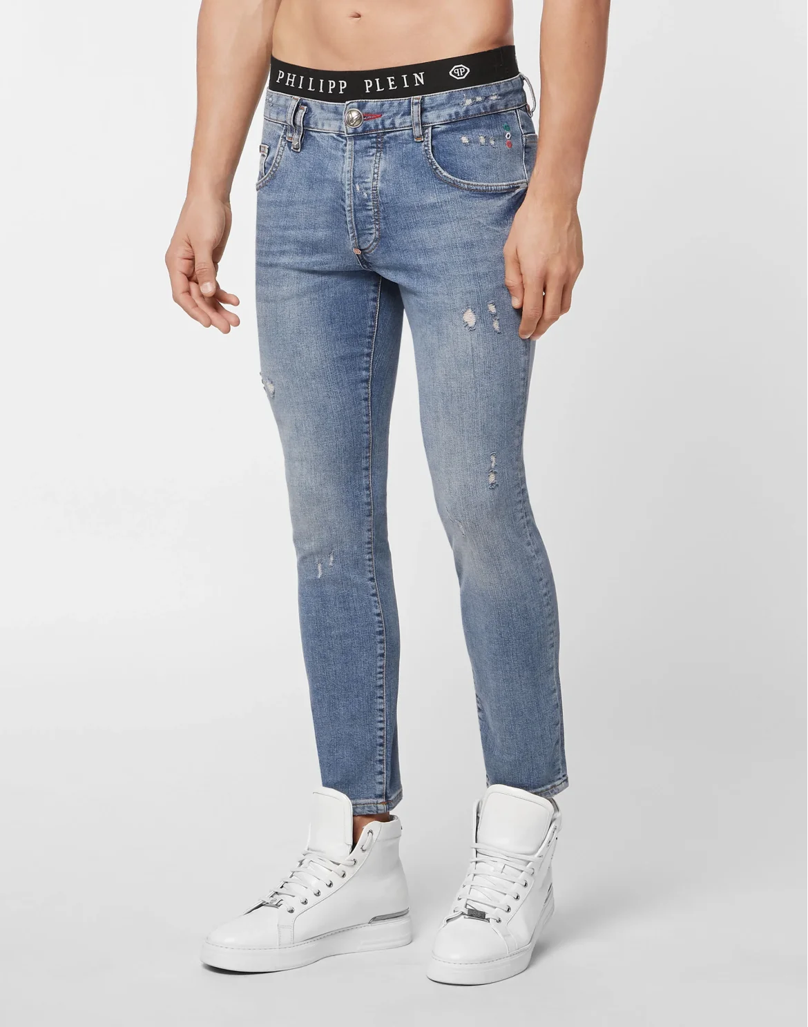 Denim Trousers Skinny Destroyed Iconic Plein, цвет: Синий