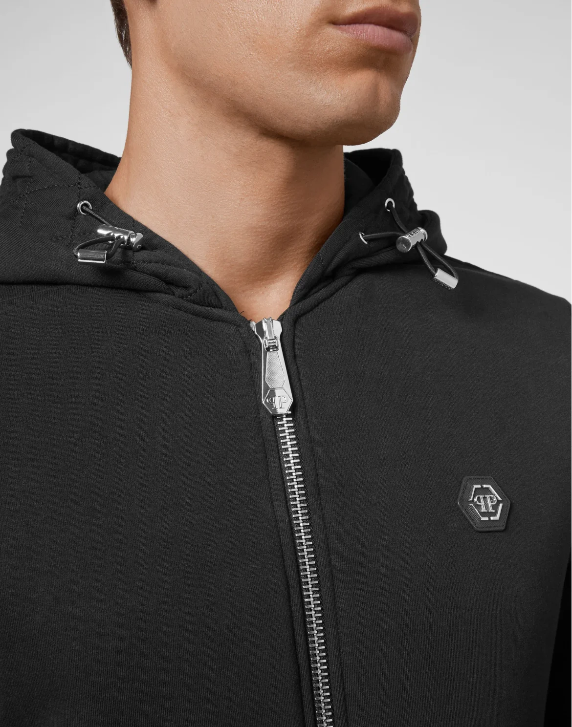 Hoodie Sweatjacket Full Zip Quilted Hexagon, цвет: Черный