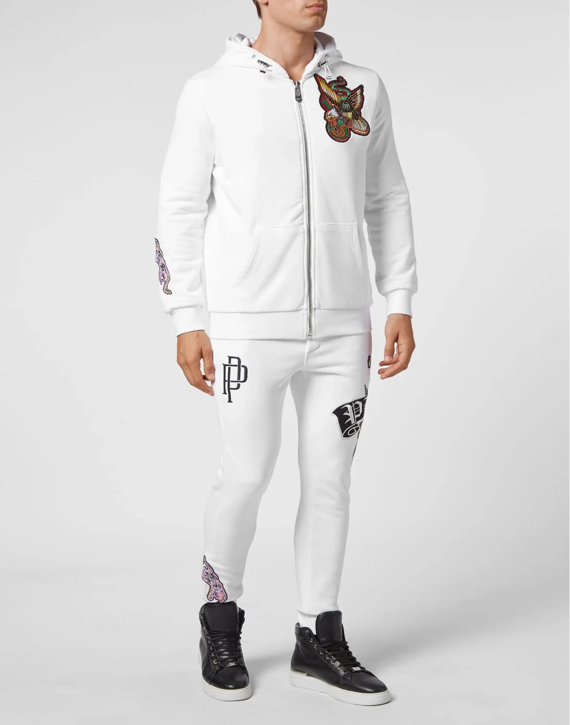 Hoodie Sweatjacket Full Zip Stones Gothic Plein, цвет: Белый