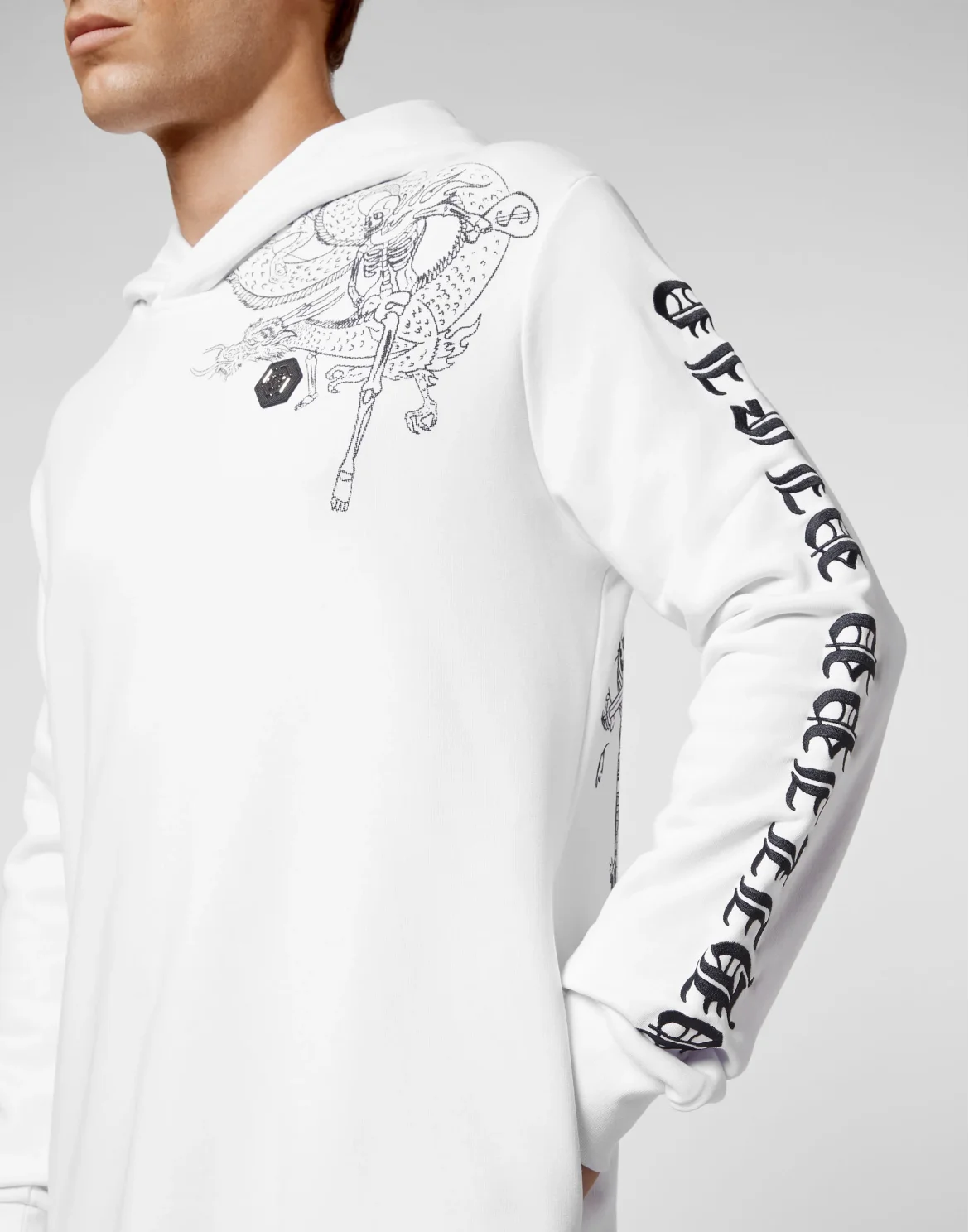 Hoodie sweatshirt Embroidery Gothic Plein, цвет: Белый
