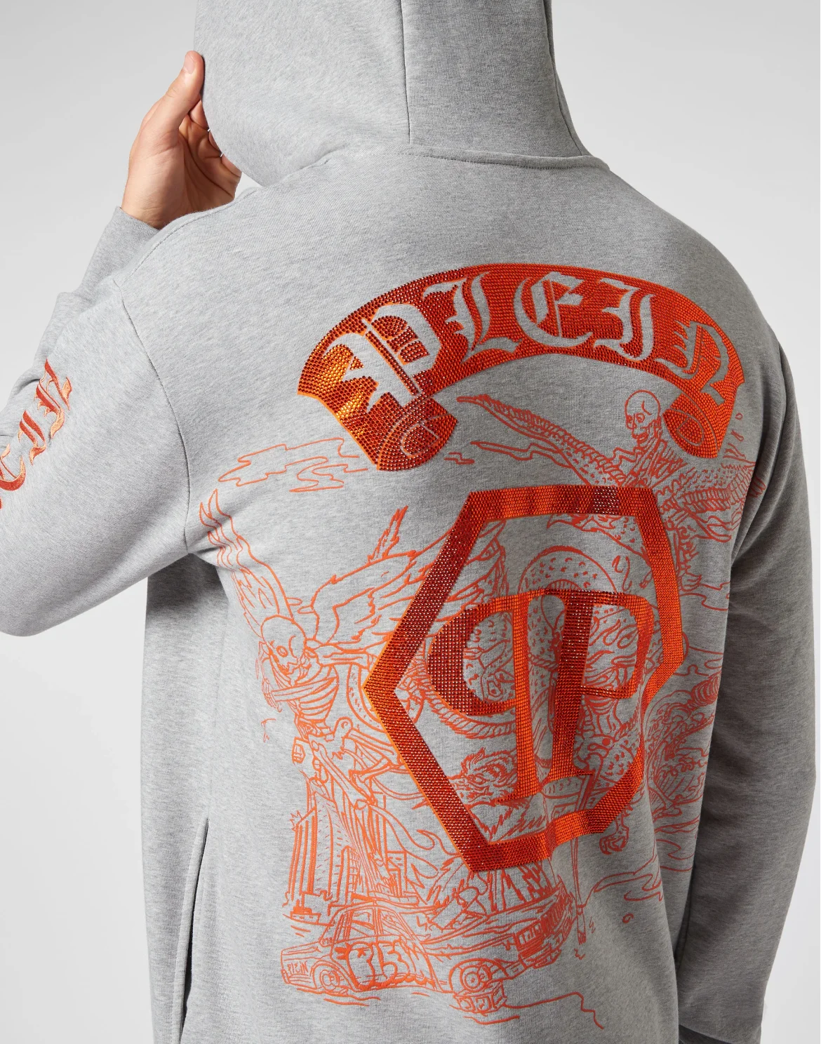 Hoodie sweatshirt Embroidery Gothic Plein, цвет: Серый
