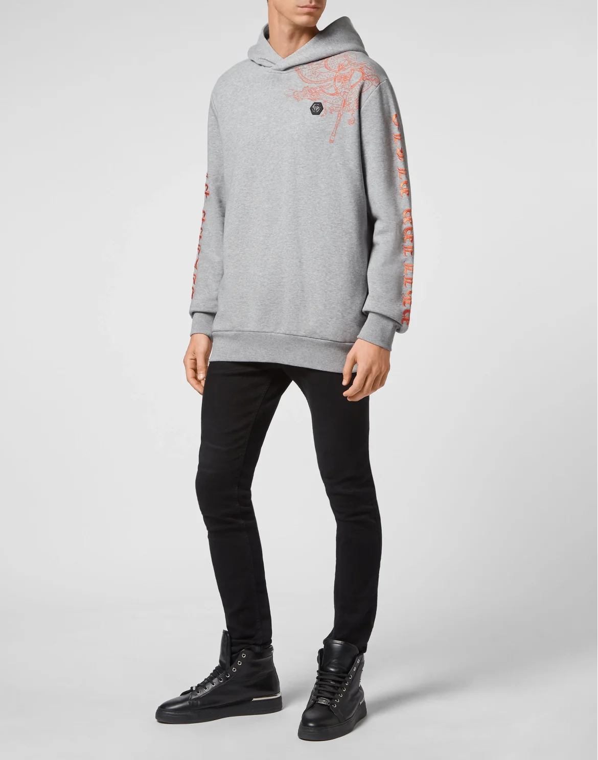 Hoodie sweatshirt Embroidery Gothic Plein, цвет: Серый