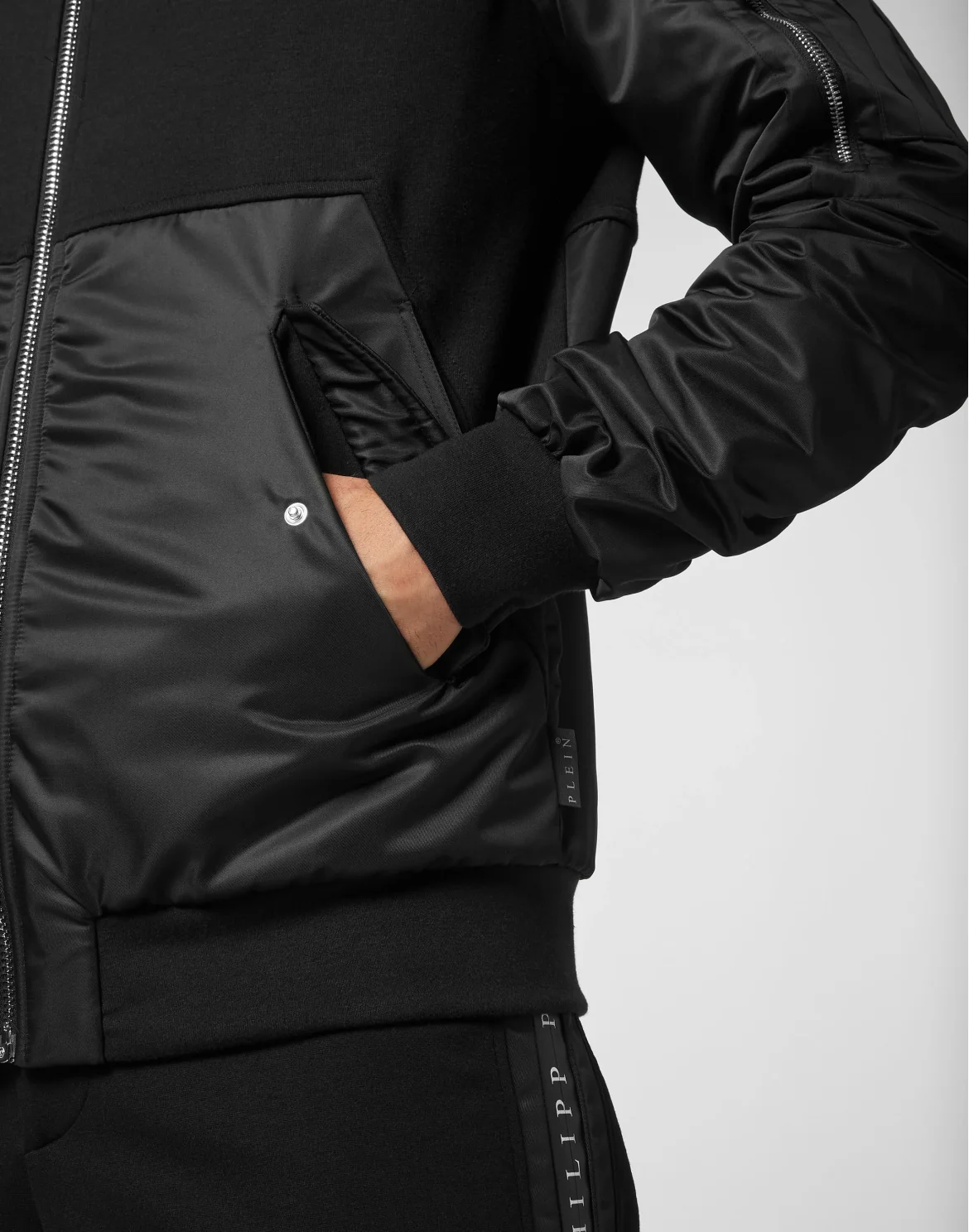 Double Hoodie Sweatjacket Full Zip Nylon Insert Iconic Plein, цвет: Черный