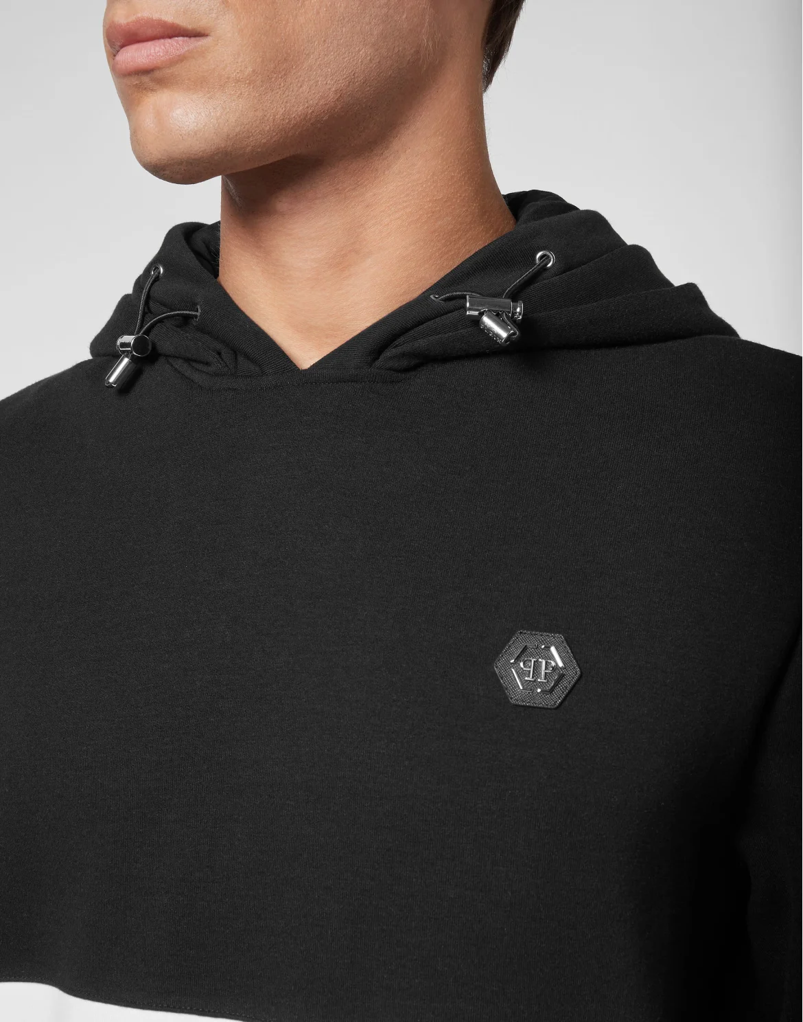 Double Hoodie sweatshirt Nylon Insert Iconic Plein, цвет: Черный