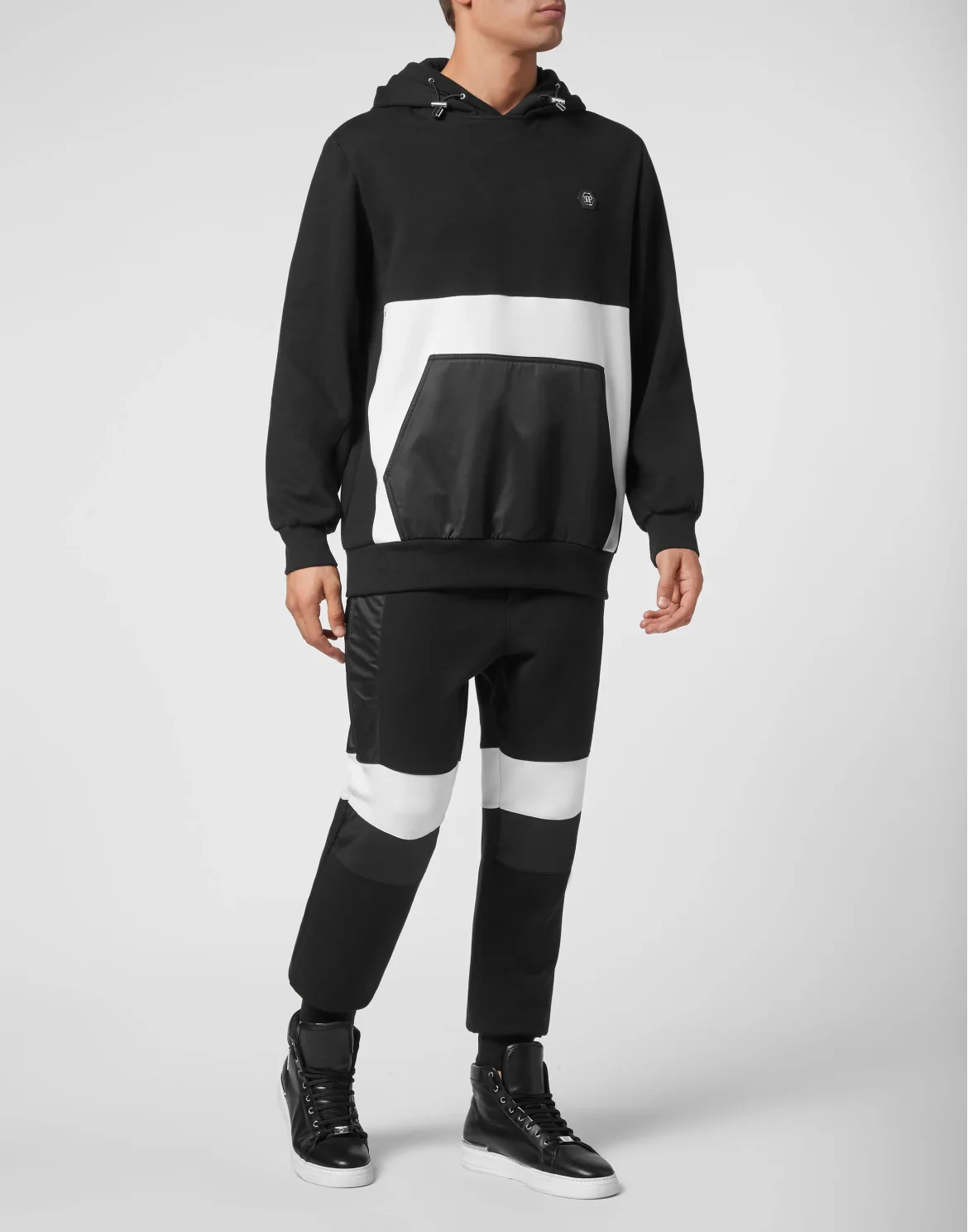 Double Hoodie sweatshirt Nylon Insert Iconic Plein, цвет: Черный