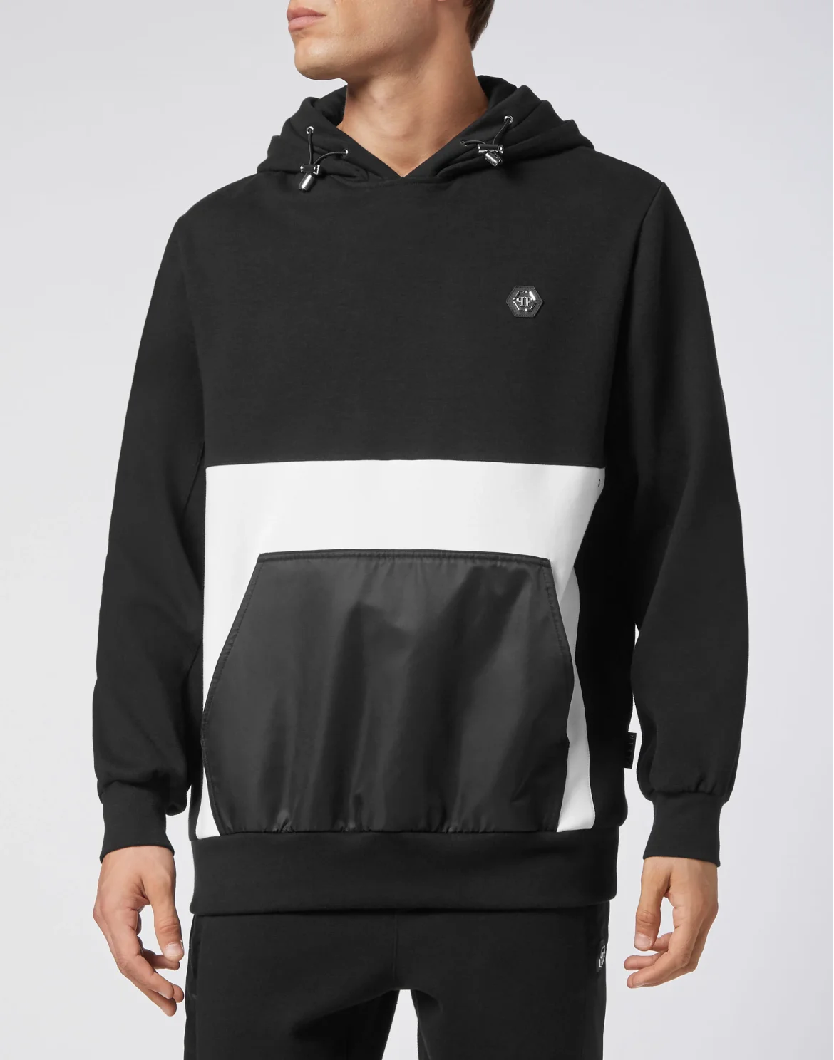 Double Hoodie sweatshirt Nylon Insert Iconic Plein, цвет: Черный