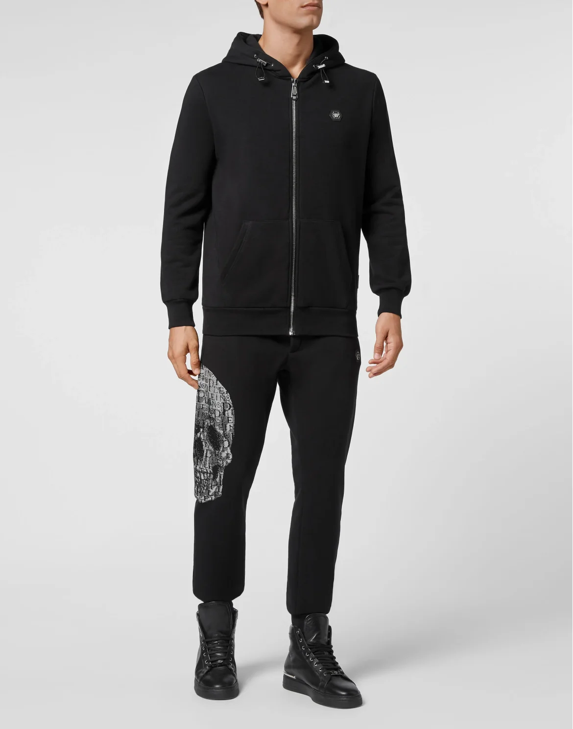 Hoodie Sweatjacket Full Zip Stones Skull and Plein, цвет: Черный