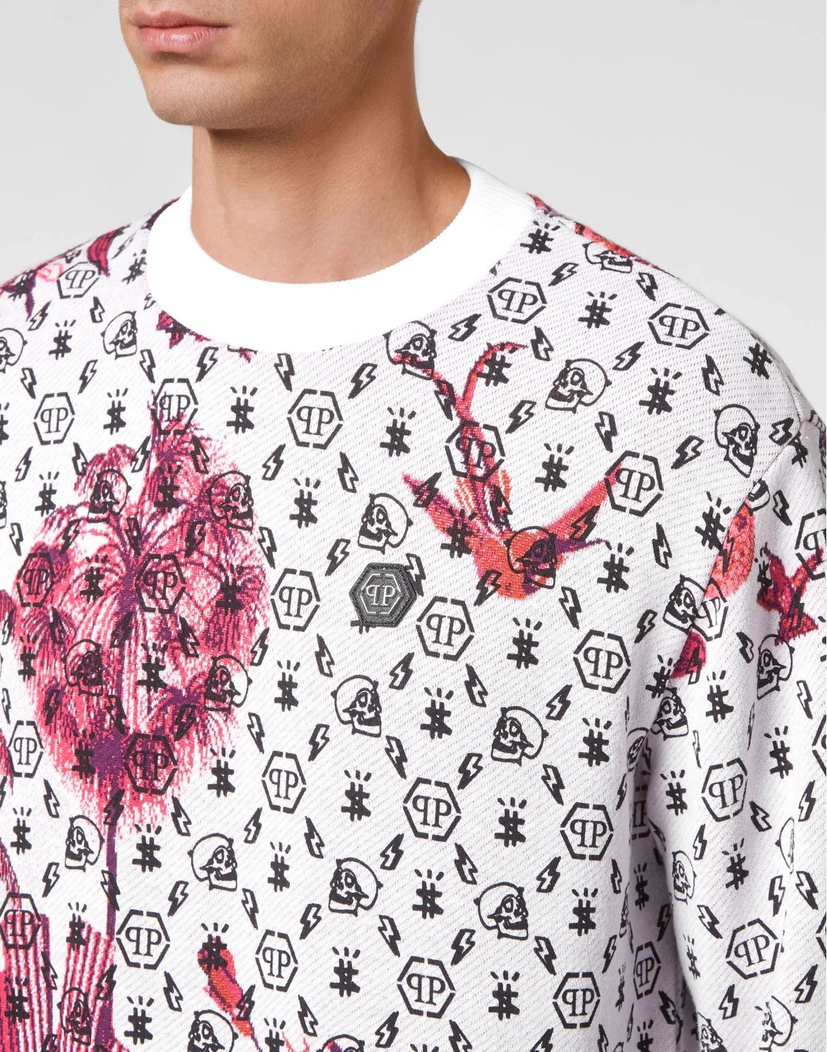 Sweatshirt Round Neck LS Flowers, цвет: Белый
