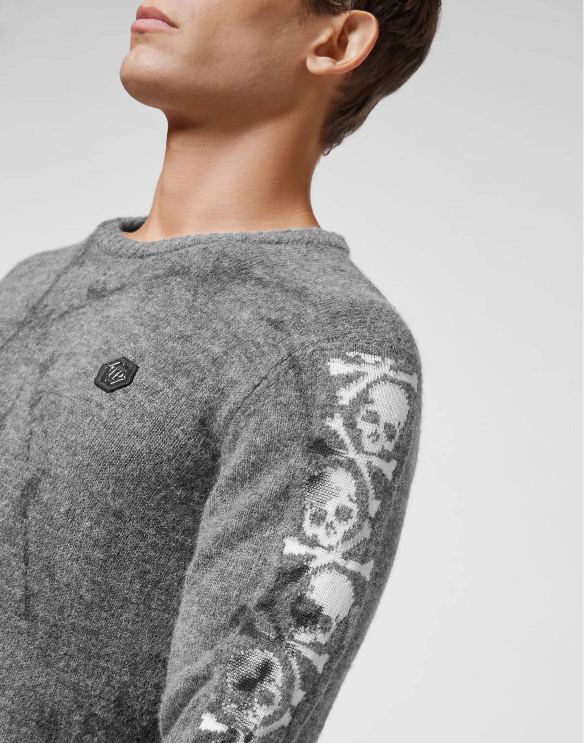 Wool Alpaca Pullover Round Neck LS Bleached Skull, цвет: Черный