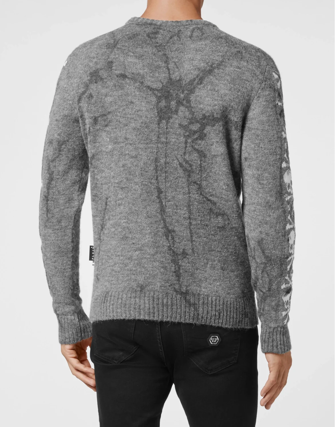 Wool Alpaca Pullover Round Neck LS Bleached Skull, цвет: Черный
