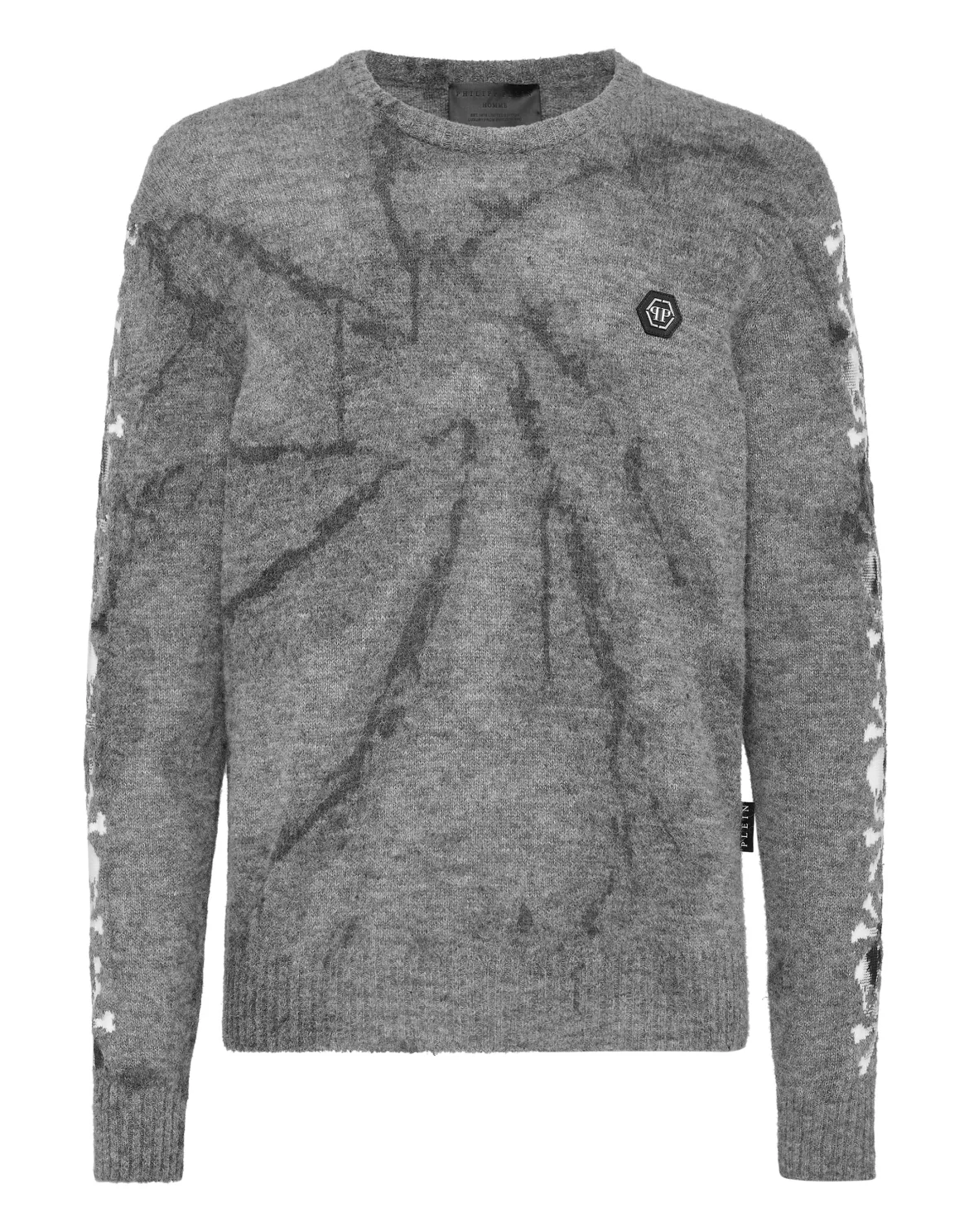 Wool Alpaca Pullover Round Neck LS Bleached Skull, цвет: Черный