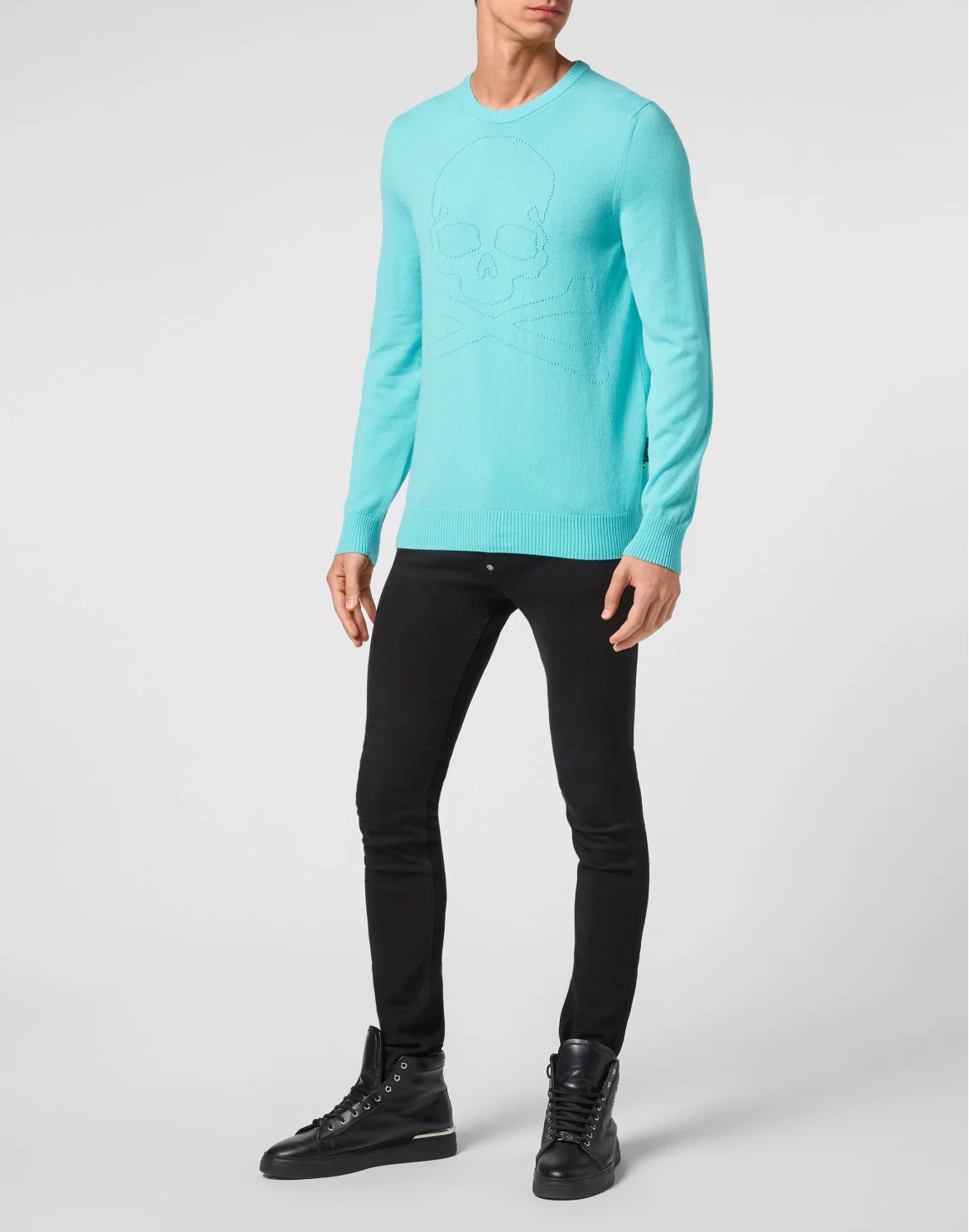 Cashmere Pullover Round Neck LS Skull and Plein, цвет: Голубой