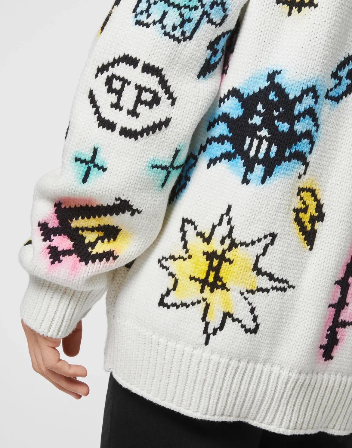 Wool Cotton Pullover Round Neck LS Tattoo Monogram, цвет: Белый