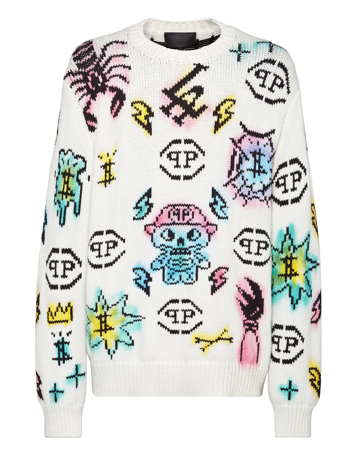 Wool Cotton Pullover Round Neck LS Tattoo Monogram, цвет: Белый