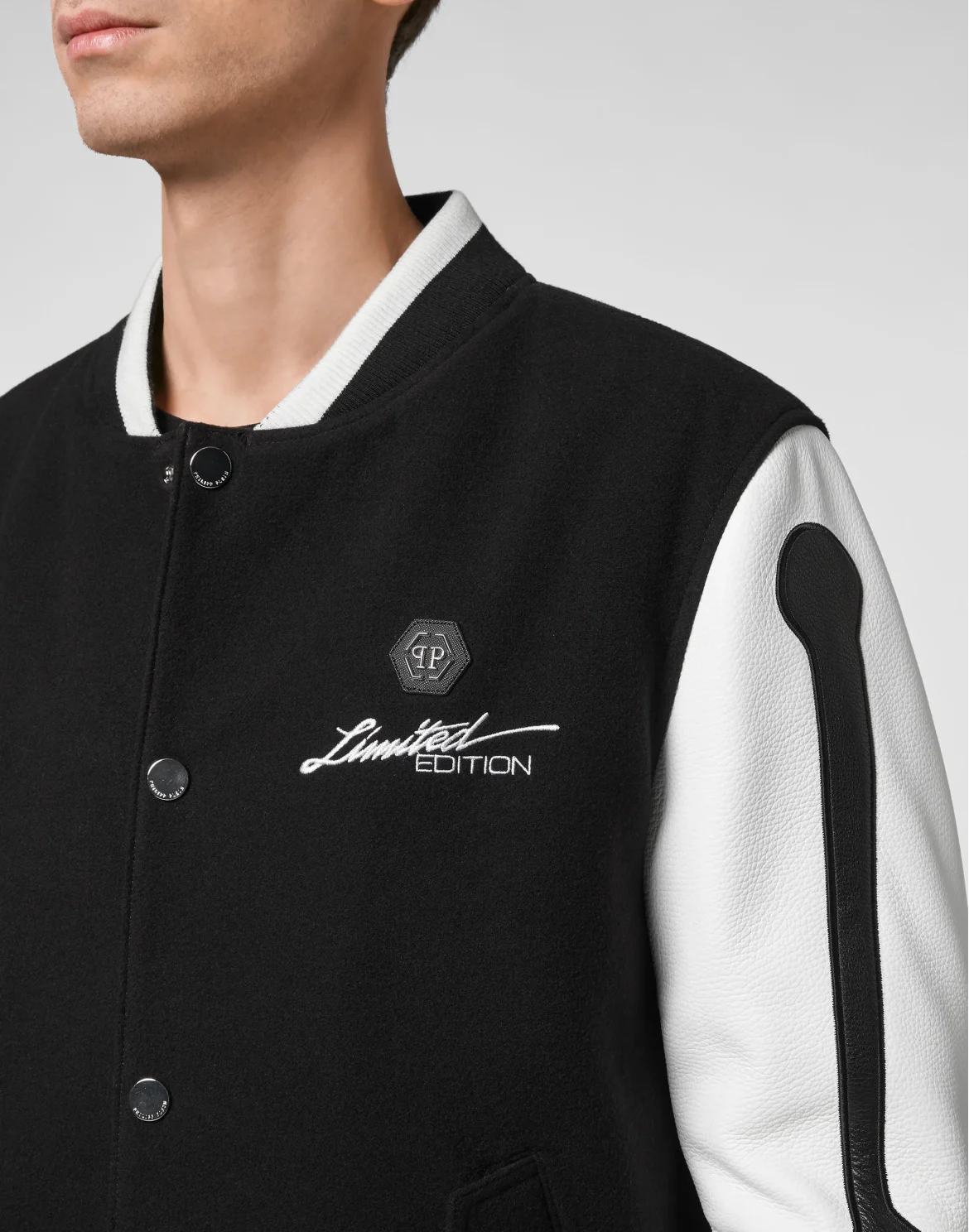 College Bomber Leather sleeves Skeleton, цвет: Черный