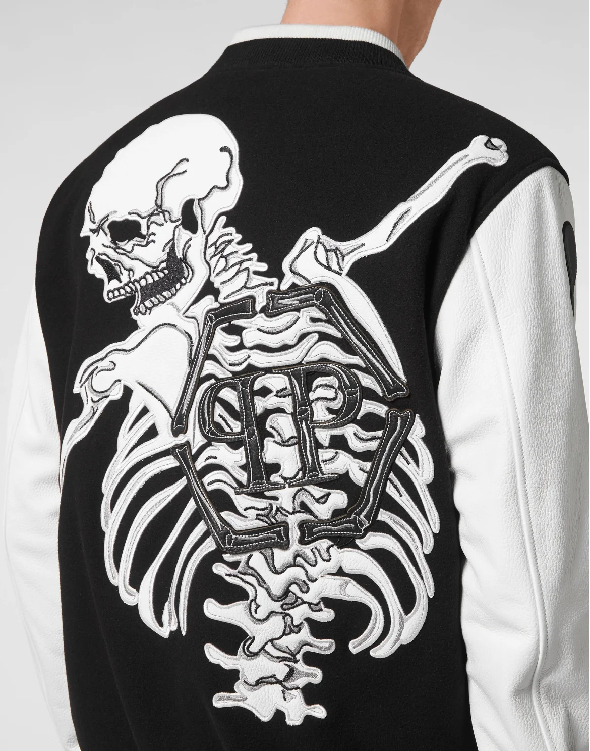 College Bomber Leather sleeves Skeleton, цвет: Черный