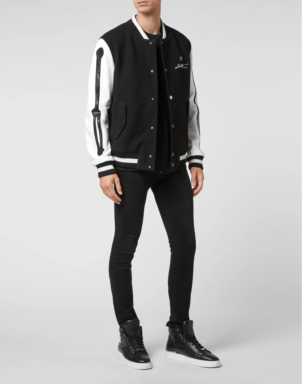 College Bomber Leather sleeves Skeleton, цвет: Черный