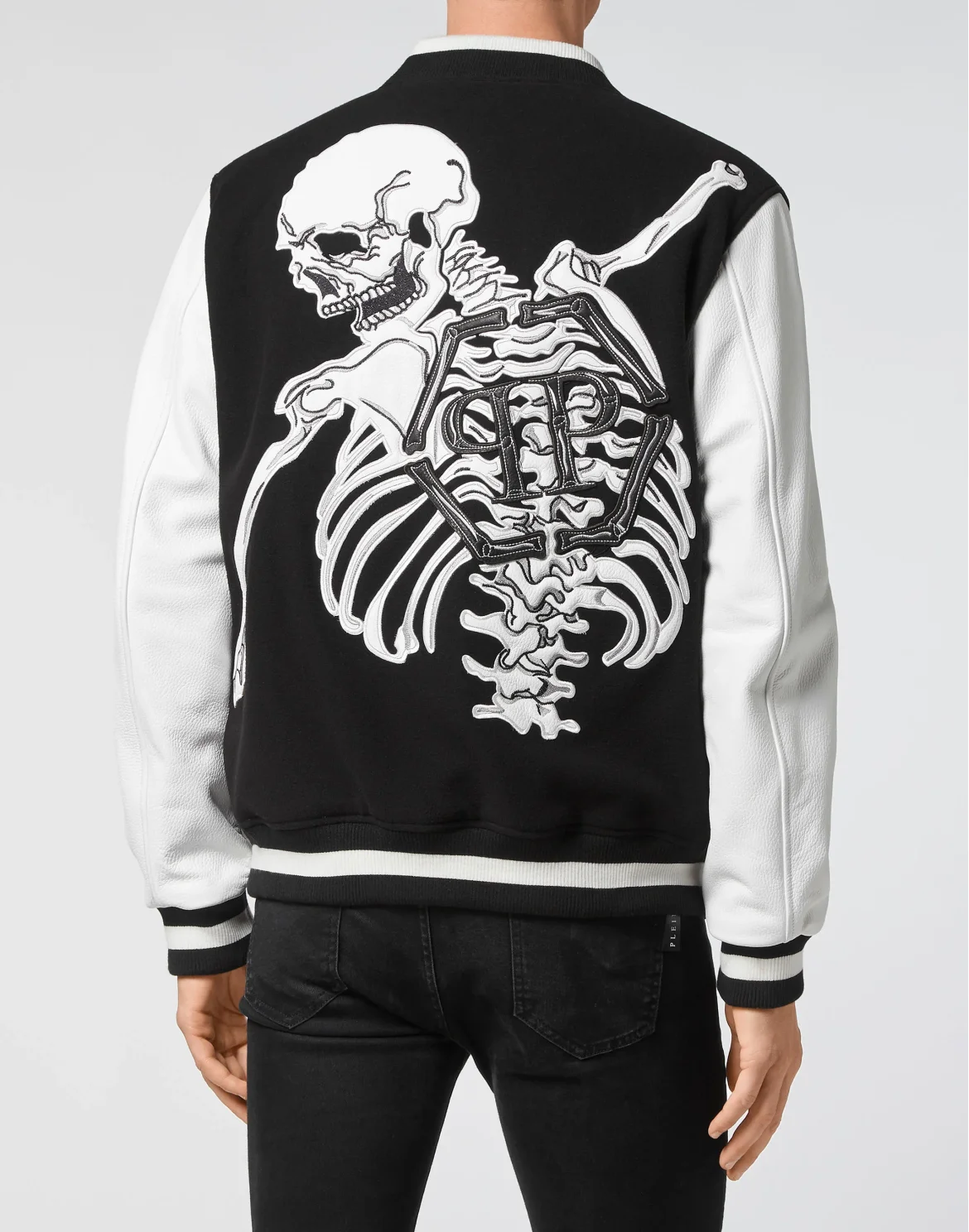 College Bomber Leather sleeves Skeleton, цвет: Черный