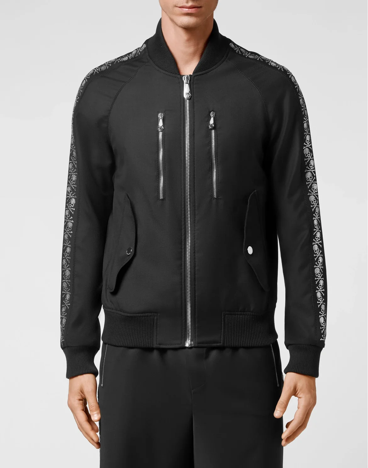 Wool Ton Gun Bomber Skull with Crystals, цвет: Черный