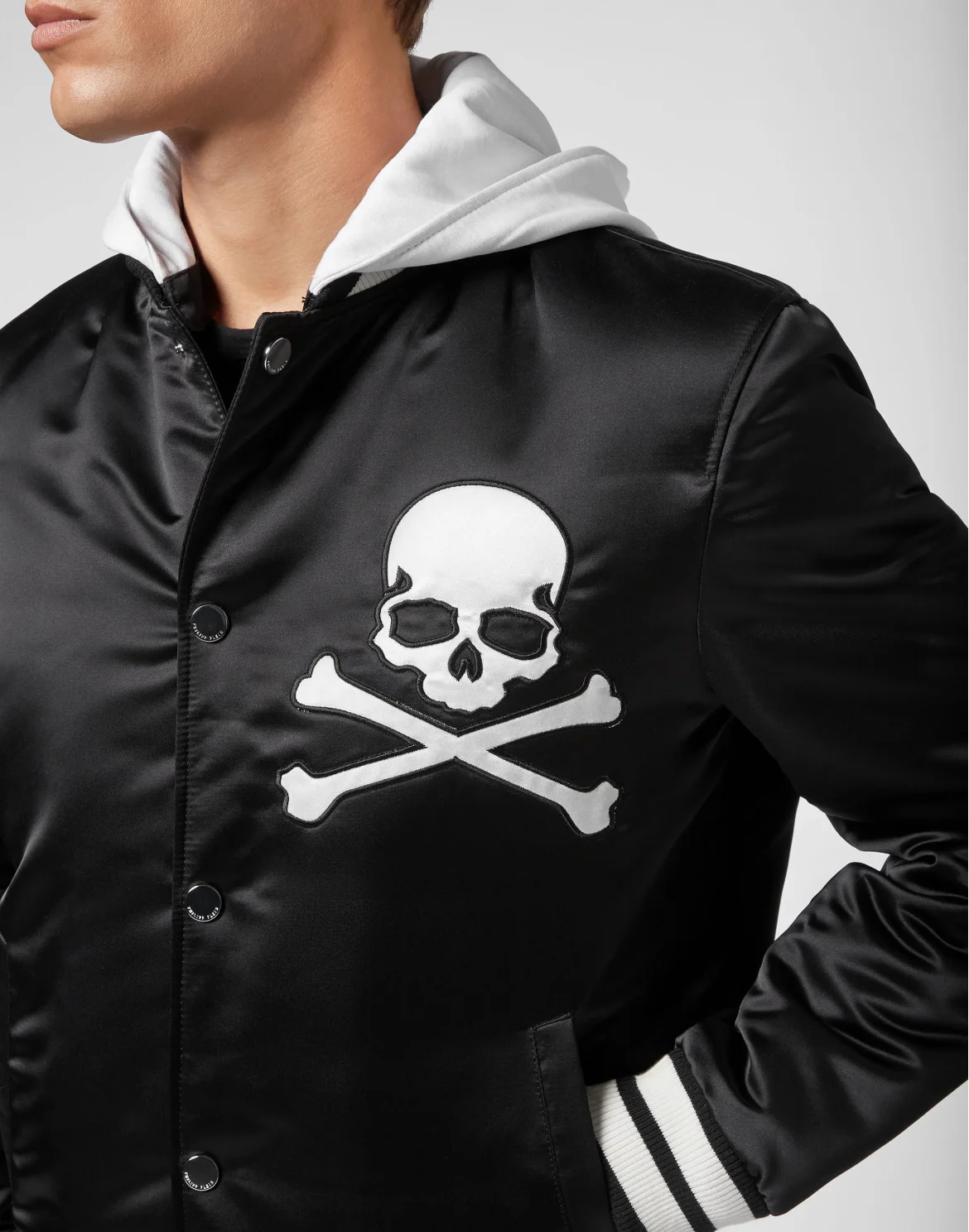 Satin Hoodie College Bomber Hexagon, цвет: Черный