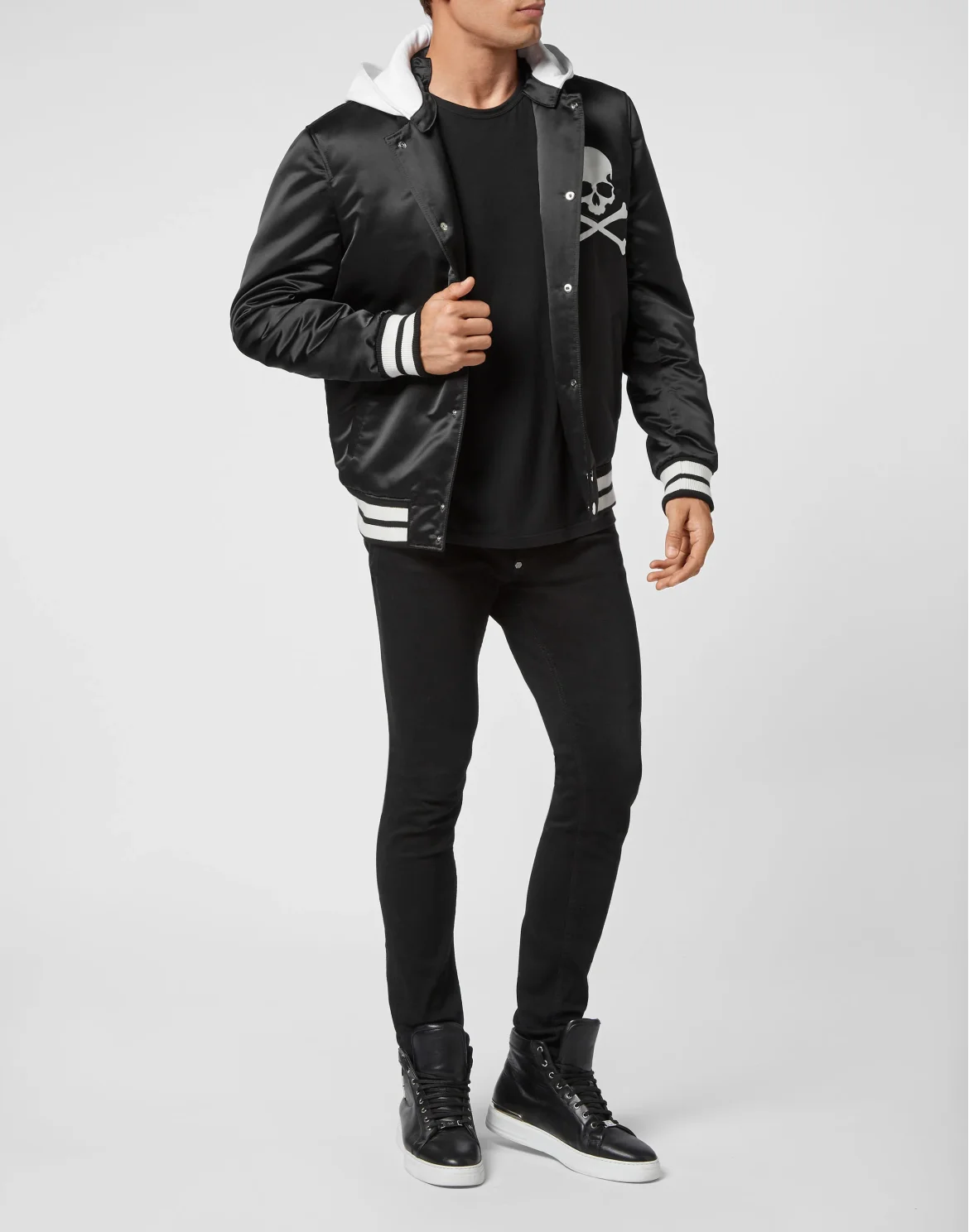 Satin Hoodie College Bomber Hexagon, цвет: Черный