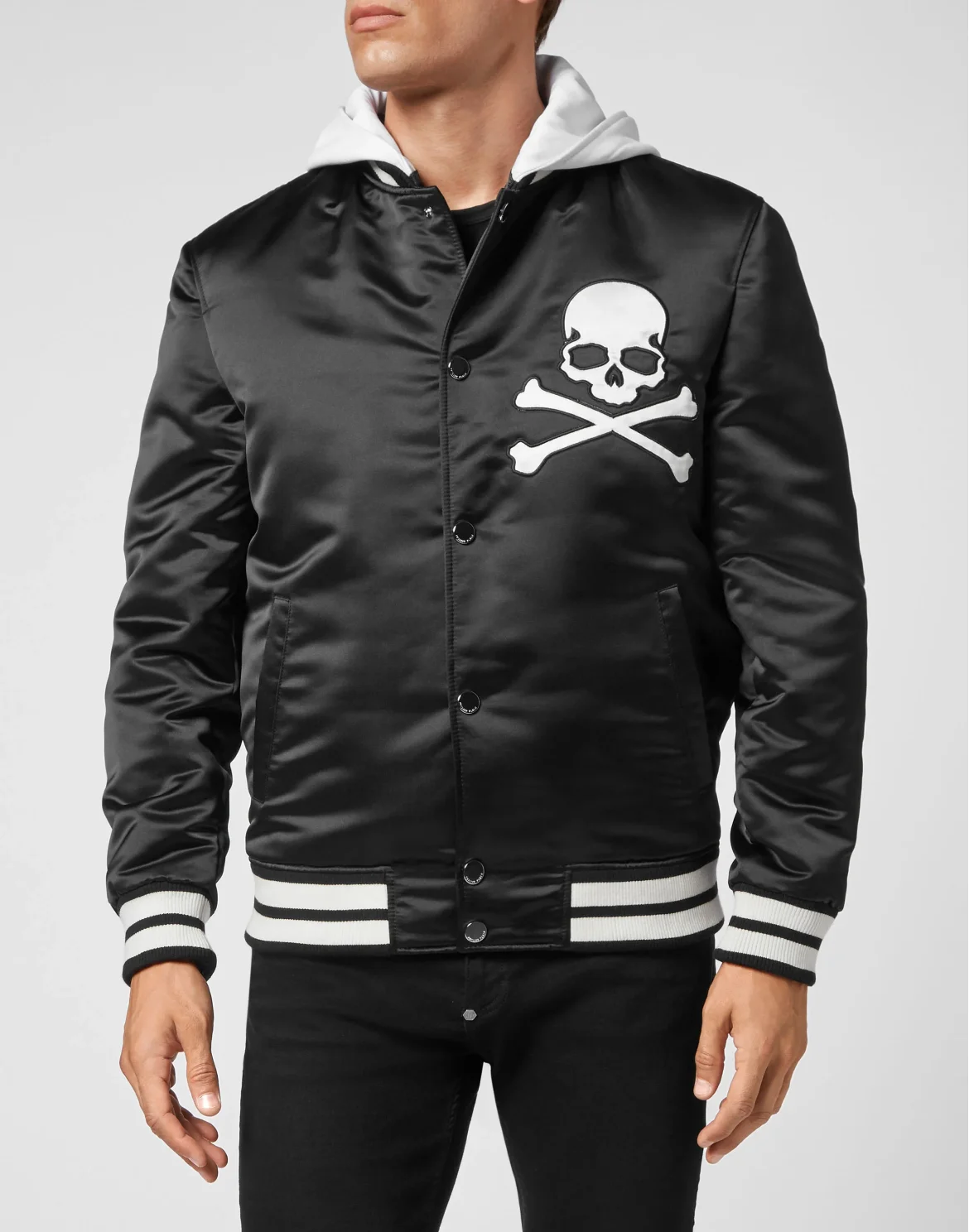 Satin Hoodie College Bomber Hexagon, цвет: Черный