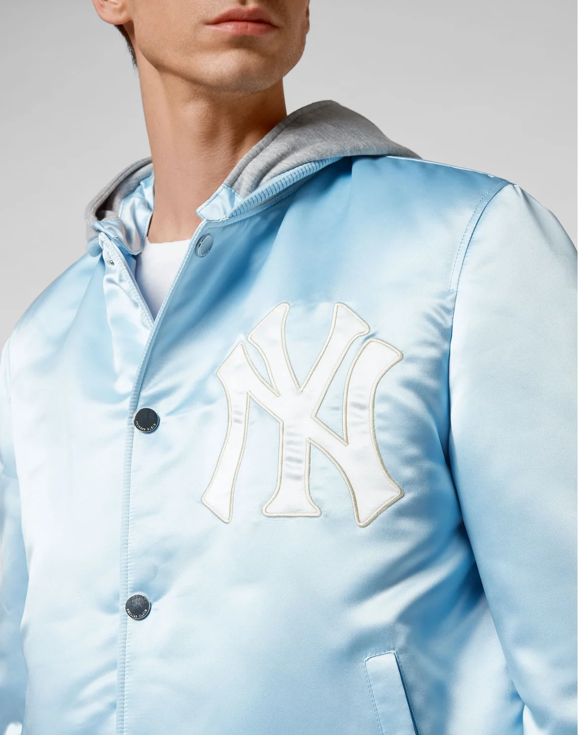 Satin Hoodie College Bomber Iconic Plein, цвет: Голубой