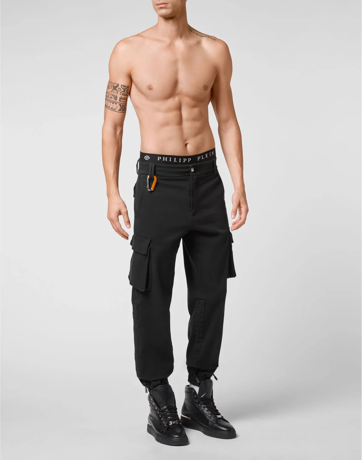 Cotton Long Trousers Cargo fit Iconic Plein, цвет: Черный