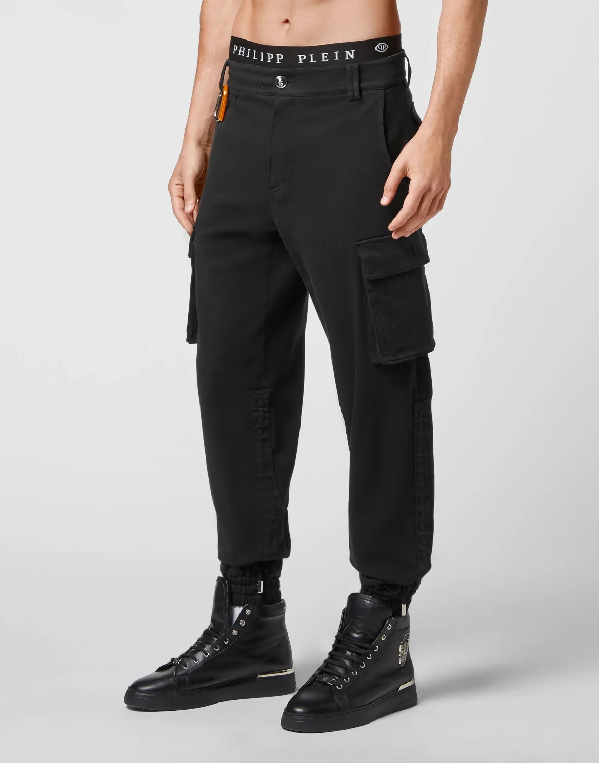 Cotton Long Trousers Cargo fit Iconic Plein, цвет: Черный