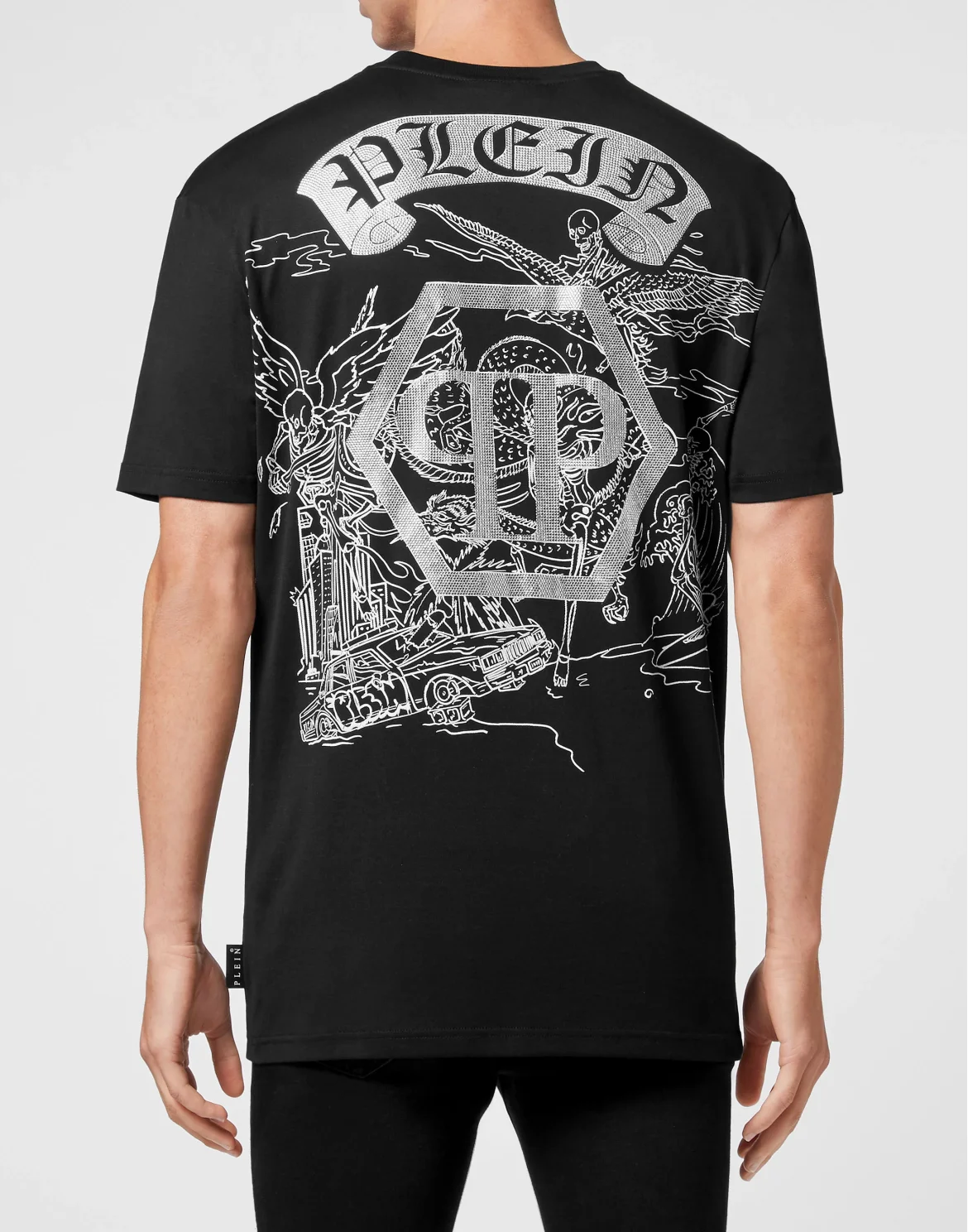 T-shirt Round Neck SS Embroidery Gothic Plein with Crystals, цвет: Черный