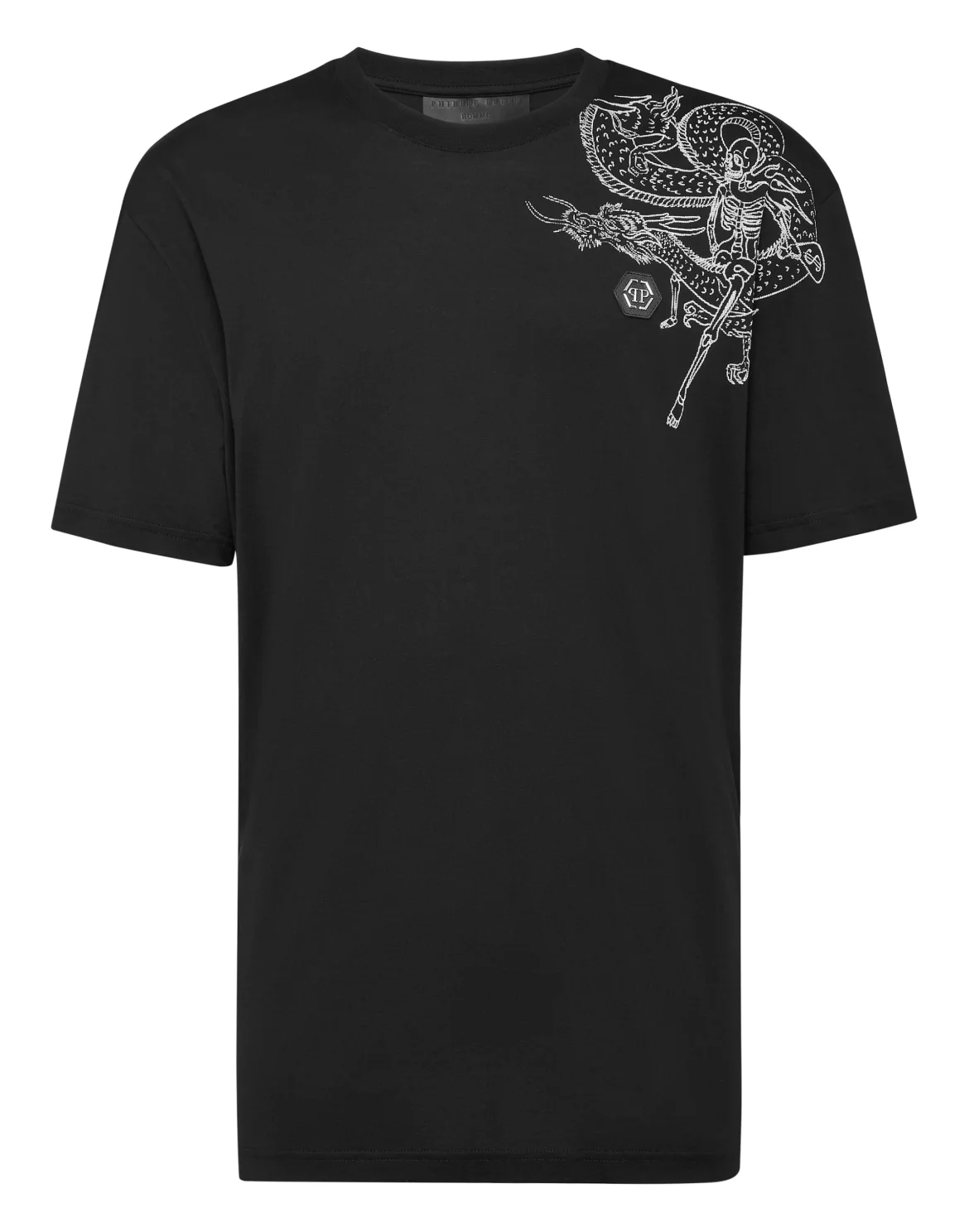 T-shirt Round Neck SS Embroidery Gothic Plein with Crystals, цвет: Черный