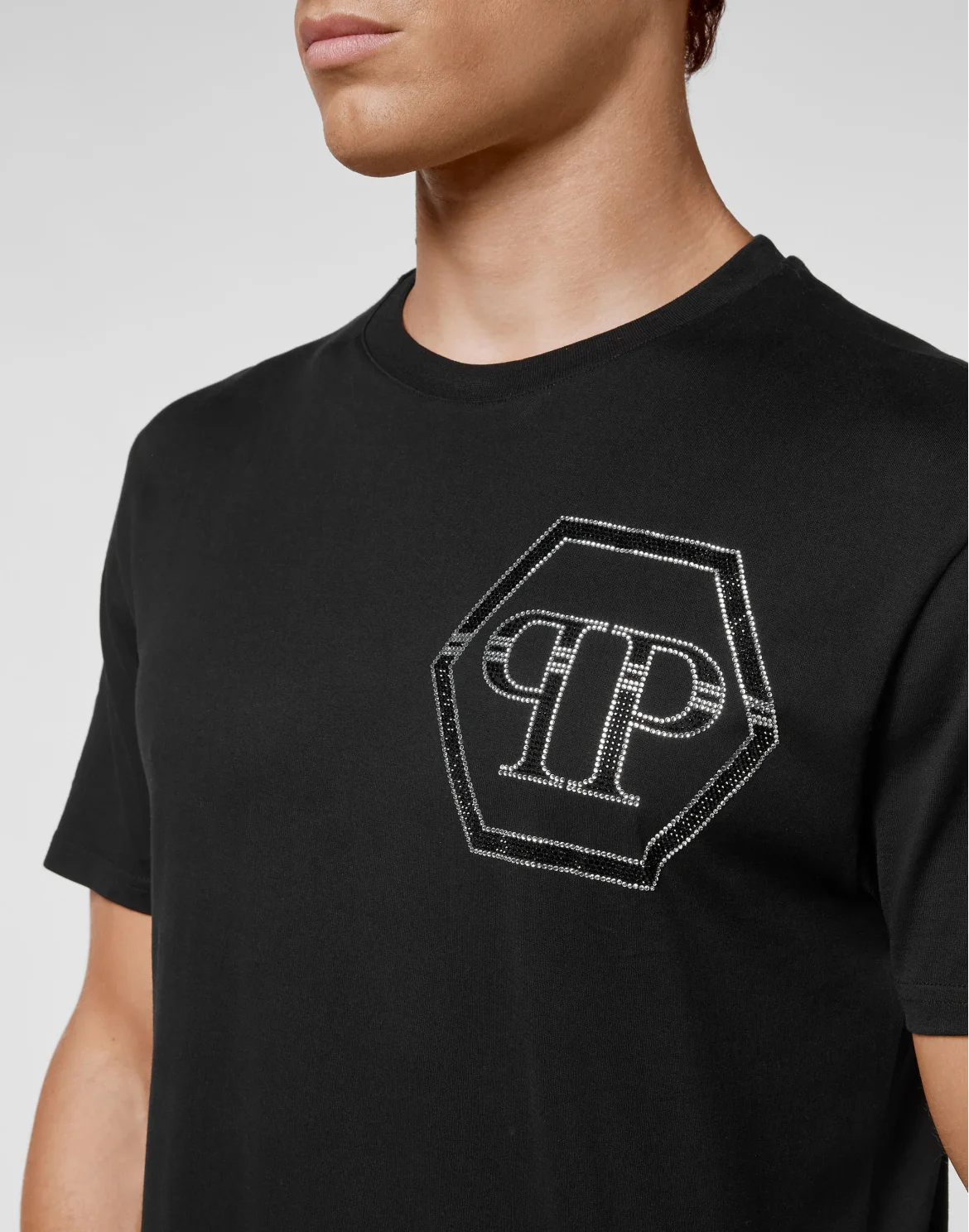 T-shirt Round Neck SS Hexagon with Crystals, цвет: Черный