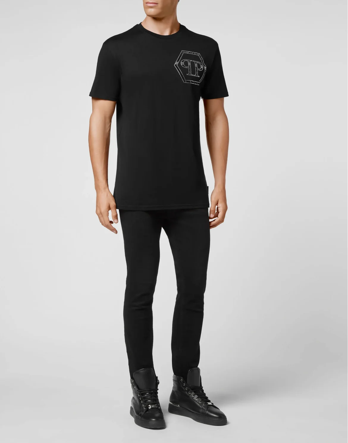 T-shirt Round Neck SS Hexagon with Crystals, цвет: Черный