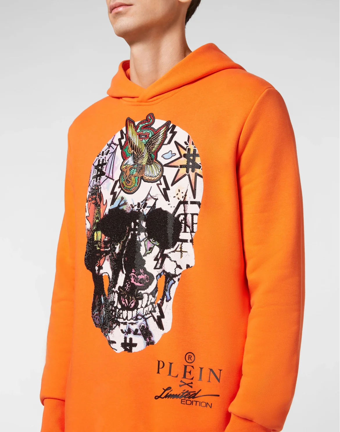 Hoodie sweatshirt Tattoo Skull strass, цвет: Оранжевый