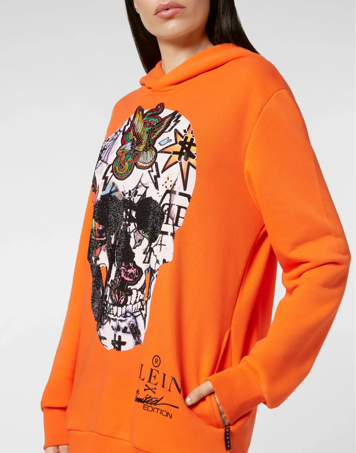 Hoodie sweatshirt Tattoo Skull strass, цвет: Оранжевый