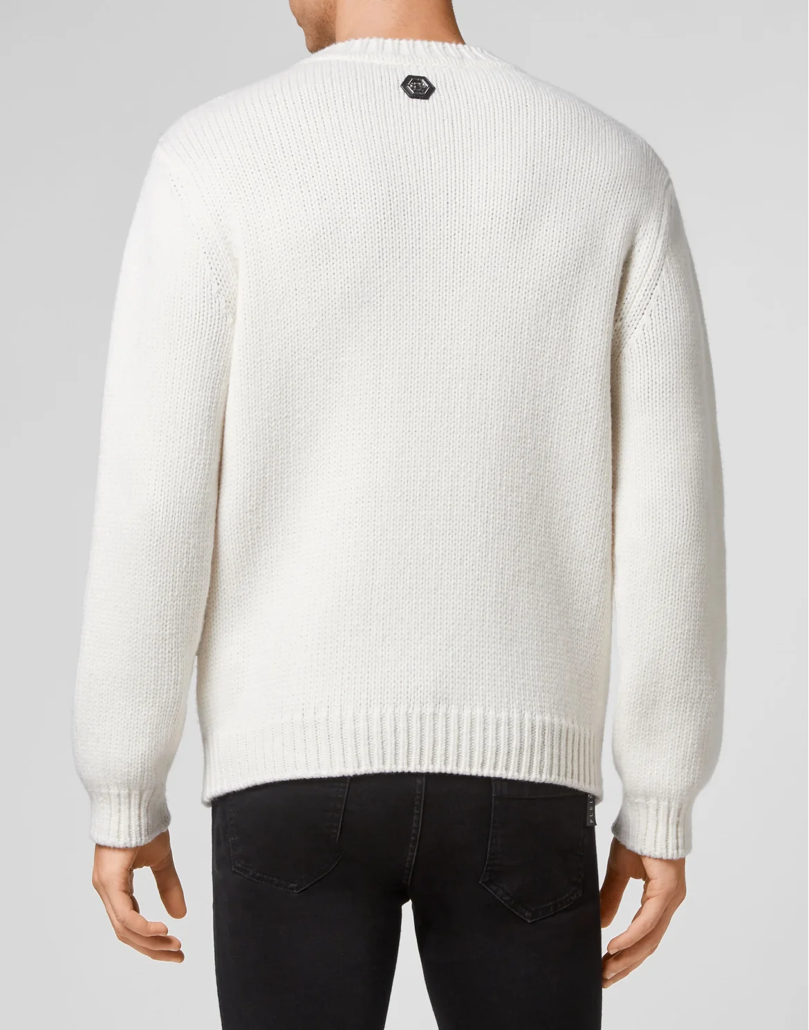 Wool Cotton Pullover Round Neck LS Tattoo Patches, цвет: Белый