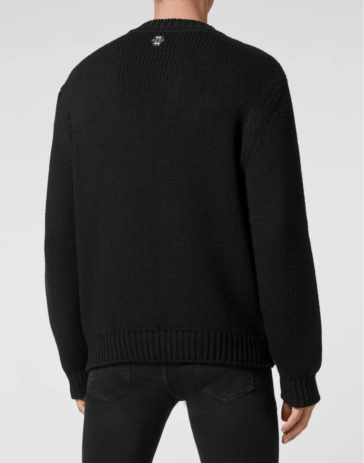 Wool Cotton Pullover Round Neck LS Tattoo Patches, цвет: Черный