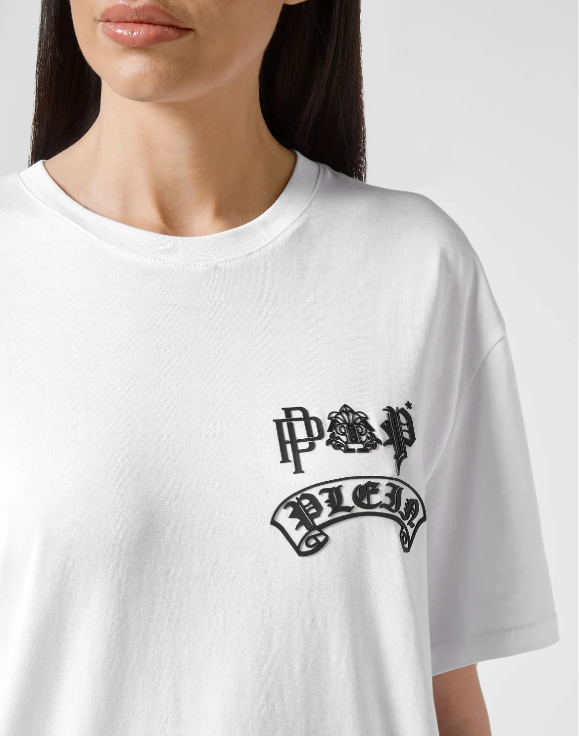 T-shirt Round Neck SS Stones Gothic Plein with Crystals, цвет: Белый