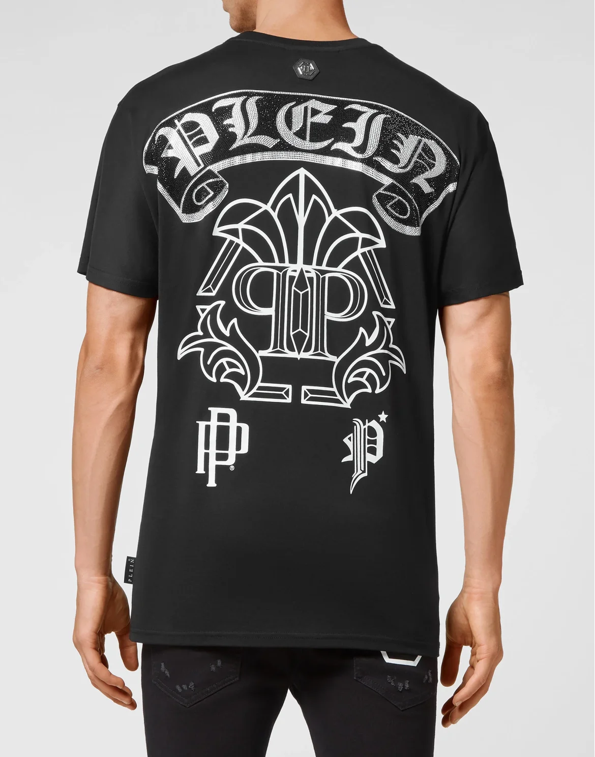 T-shirt Round Neck SS Stones Gothic Plein with Crystals, цвет: Черный