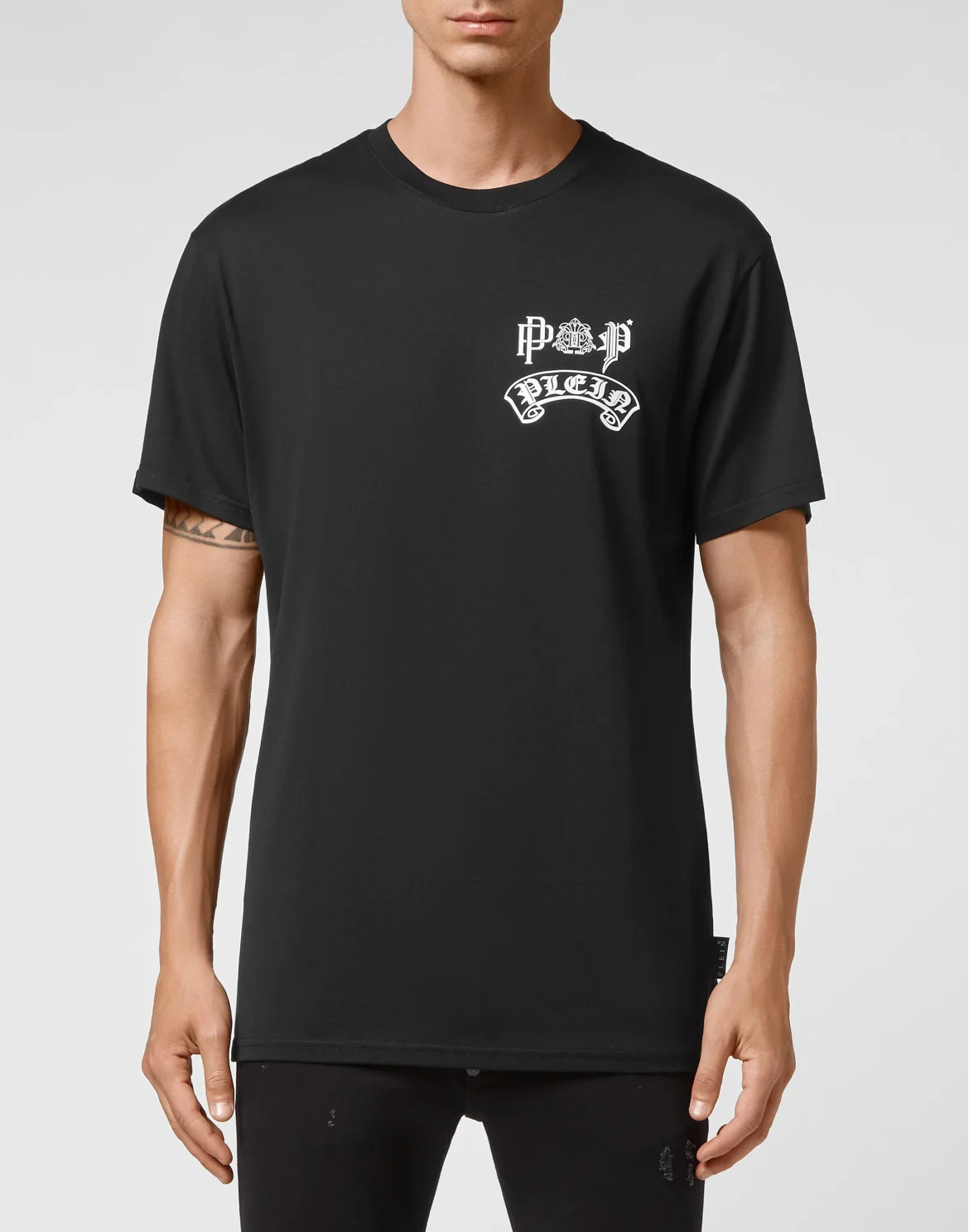 T-shirt Round Neck SS Stones Gothic Plein with Crystals, цвет: Черный