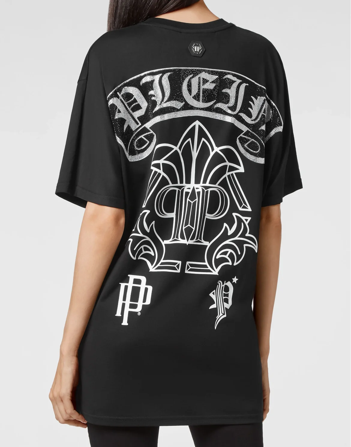 T-shirt Round Neck SS Stones Gothic Plein with Crystals, цвет: Черный