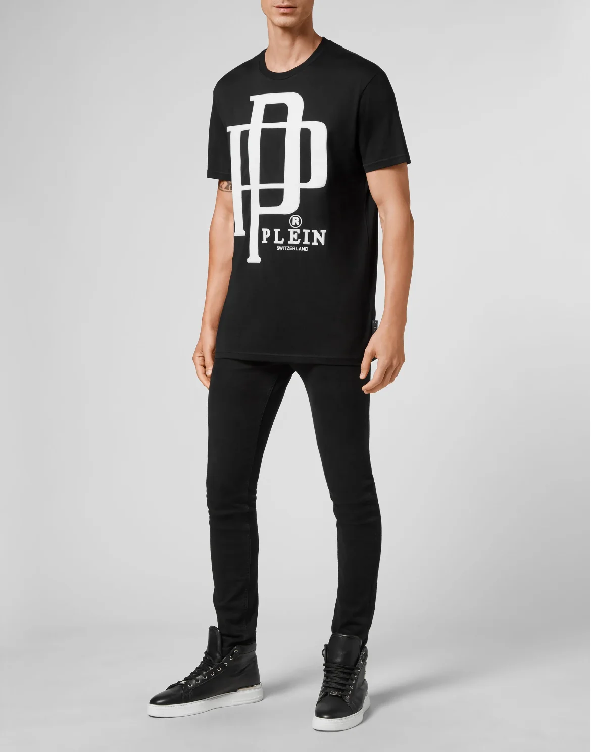T-shirt Round Neck SS Flock print, цвет: Черный