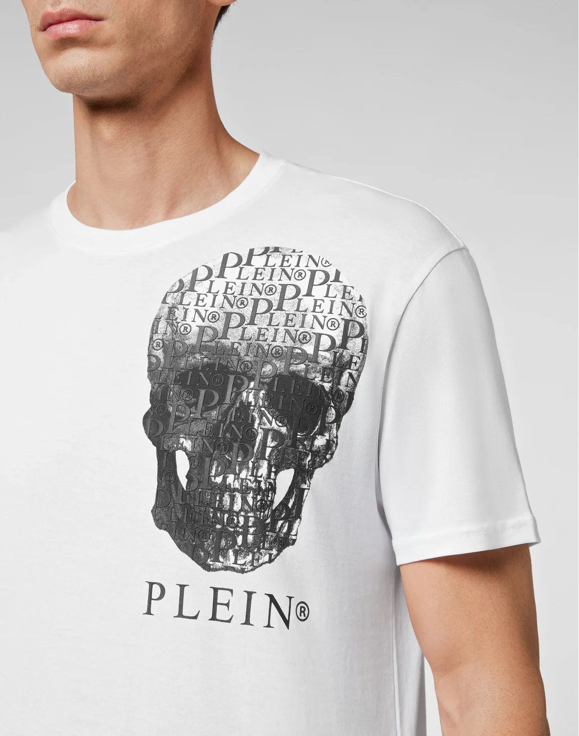T-shirt Round Neck SS Skull and Plein with Crystals, цвет: Белый