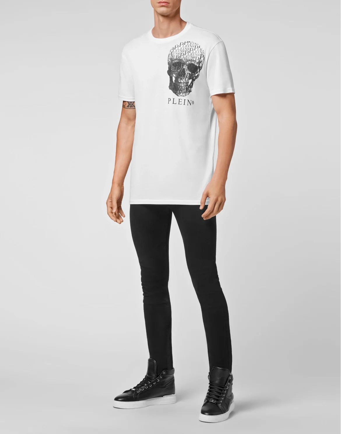 T-shirt Round Neck SS Skull and Plein with Crystals, цвет: Белый