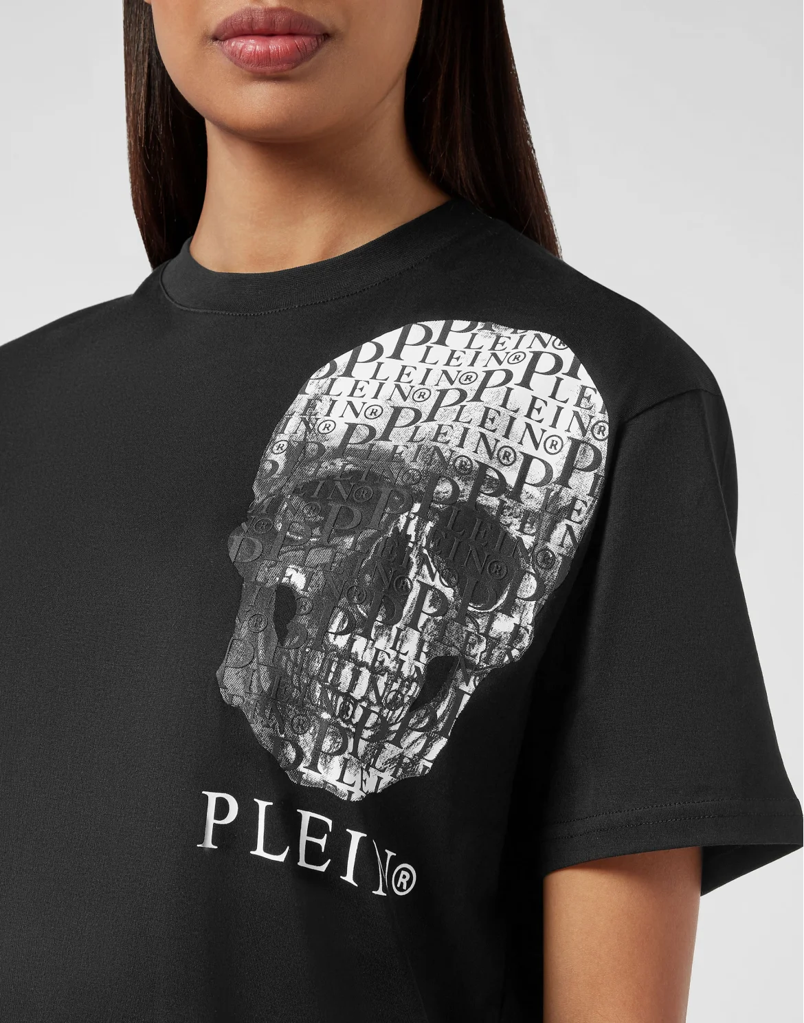 T-shirt Round Neck SS Skull and Plein with Crystals, цвет: Черный