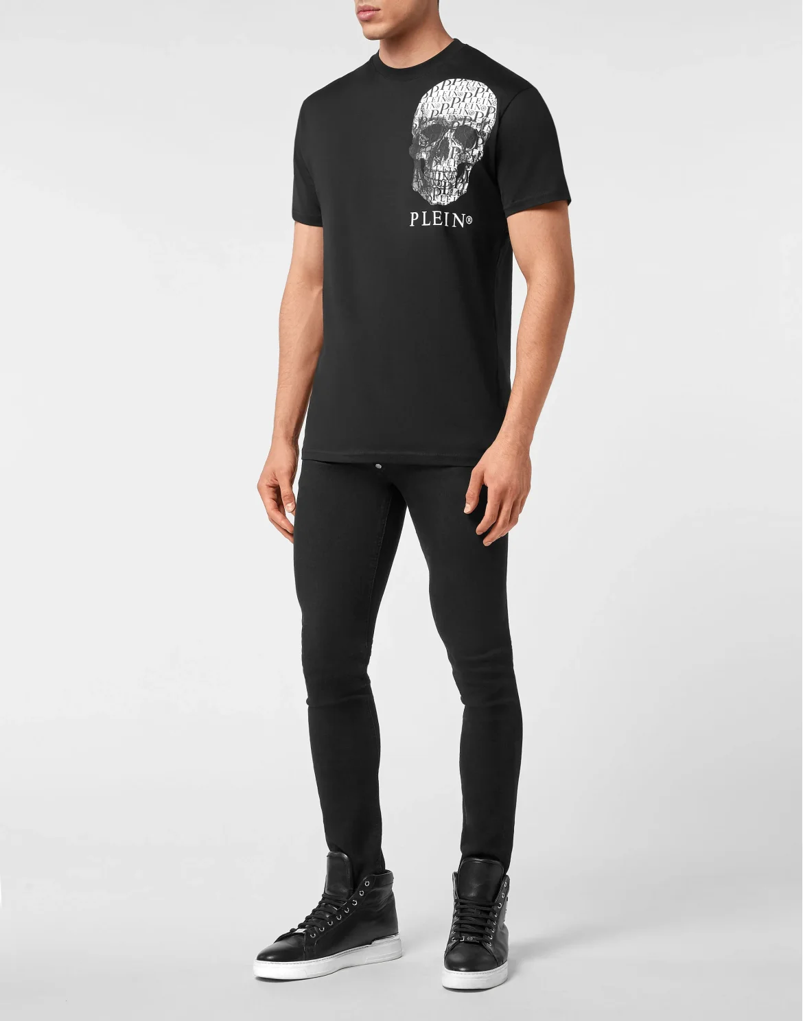 T-shirt Round Neck SS Skull and Plein with Crystals, цвет: Черный