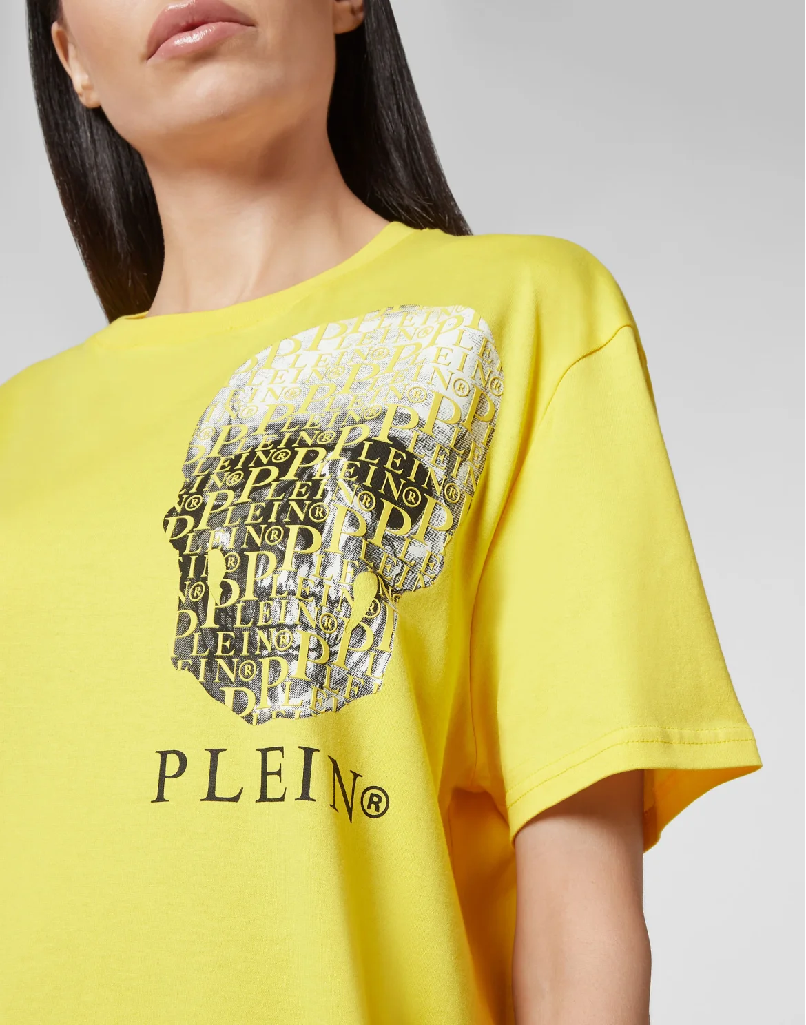 T-shirt Round Neck SS Skull and Plein with Crystals, цвет: Желтый