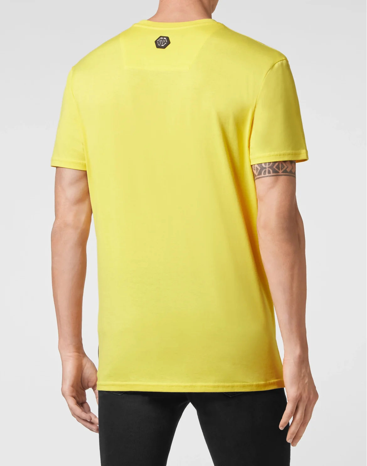 T-shirt Round Neck SS Skull and Plein with Crystals, цвет: Желтый