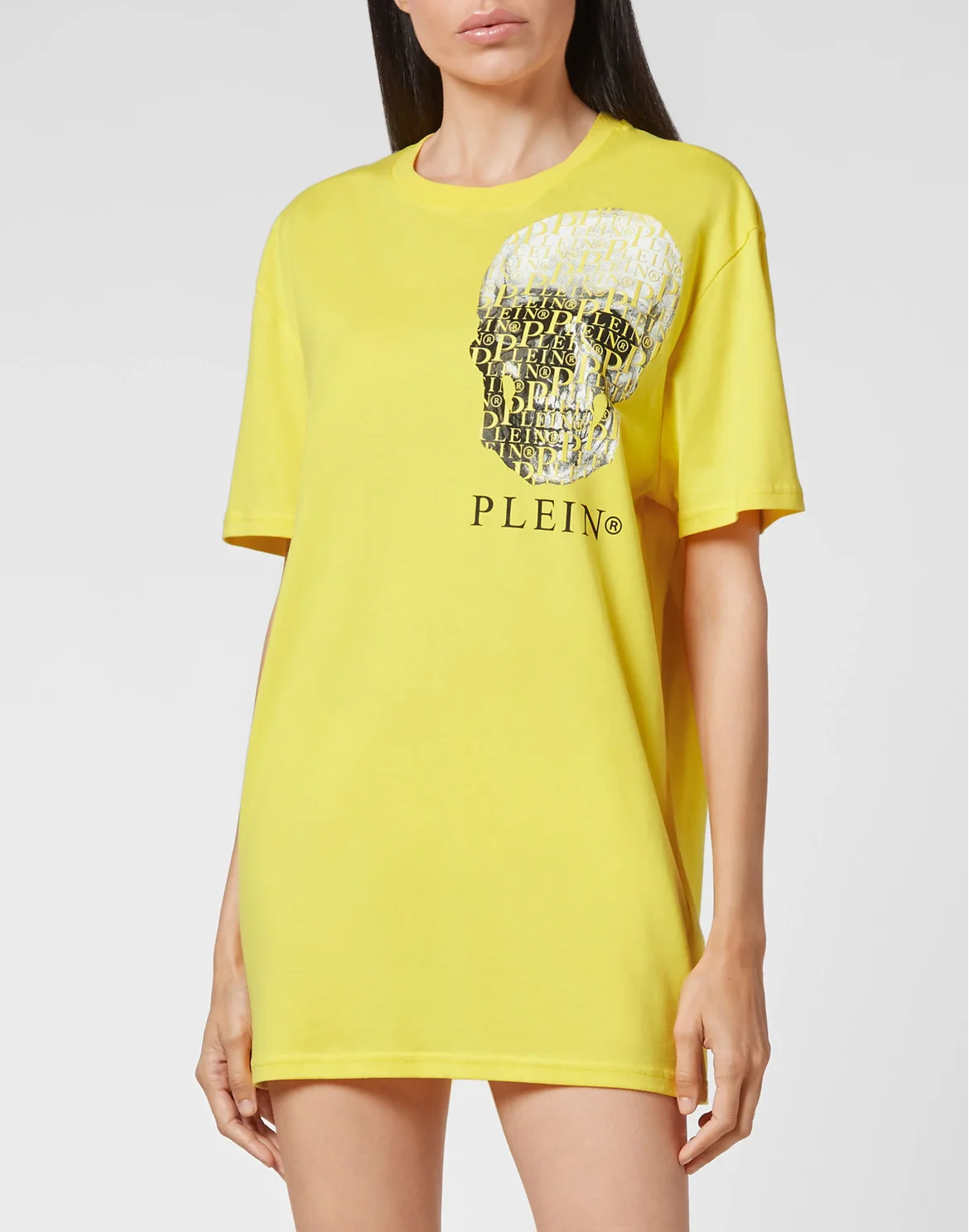 T-shirt Round Neck SS Skull and Plein with Crystals, цвет: Желтый